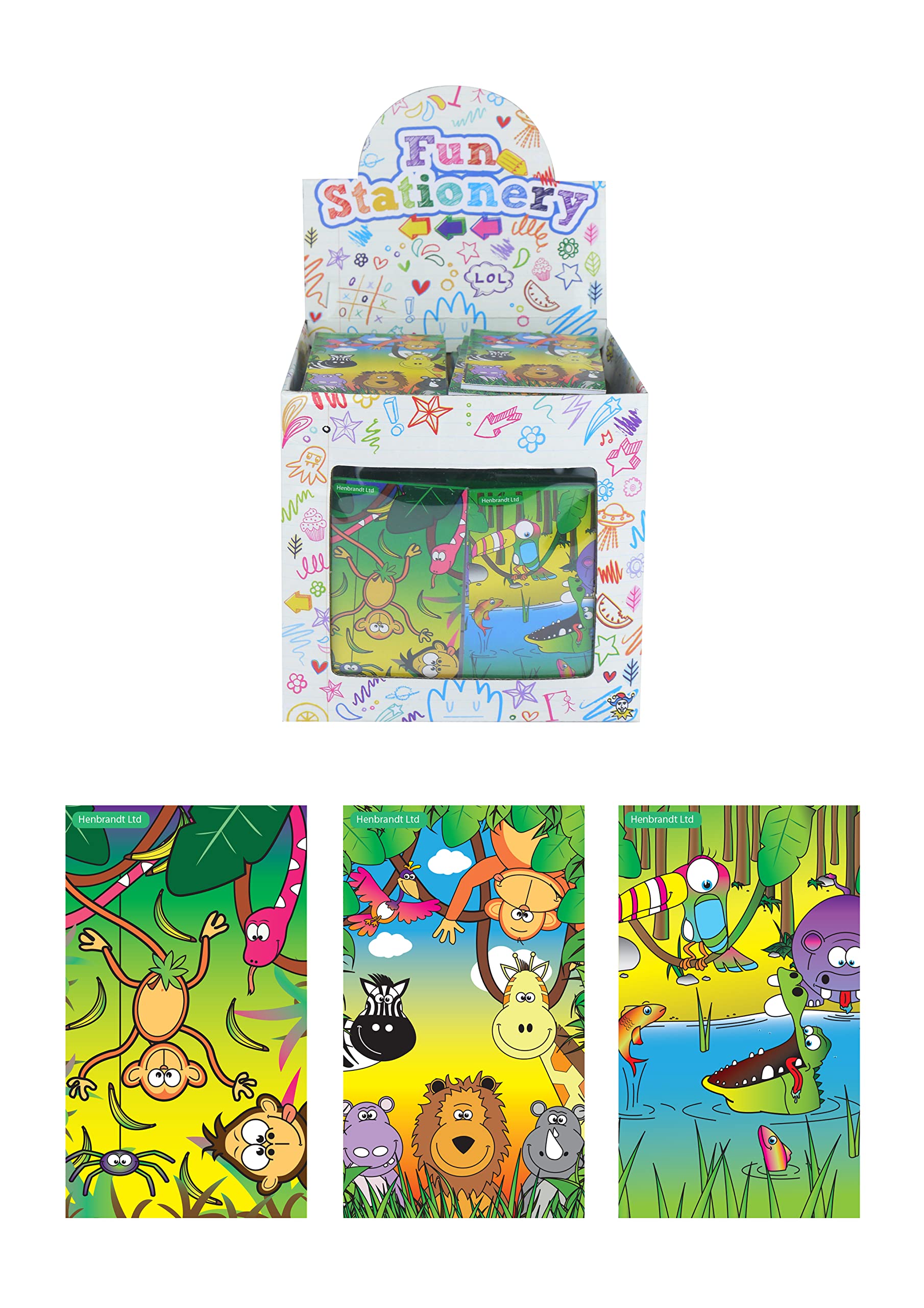 Henbrandt 15x Mini Jungle Notebooks Kids Children’s Stationery for Girls and Boys Home School Classroom Prize Loot Bag Filler Party Favour