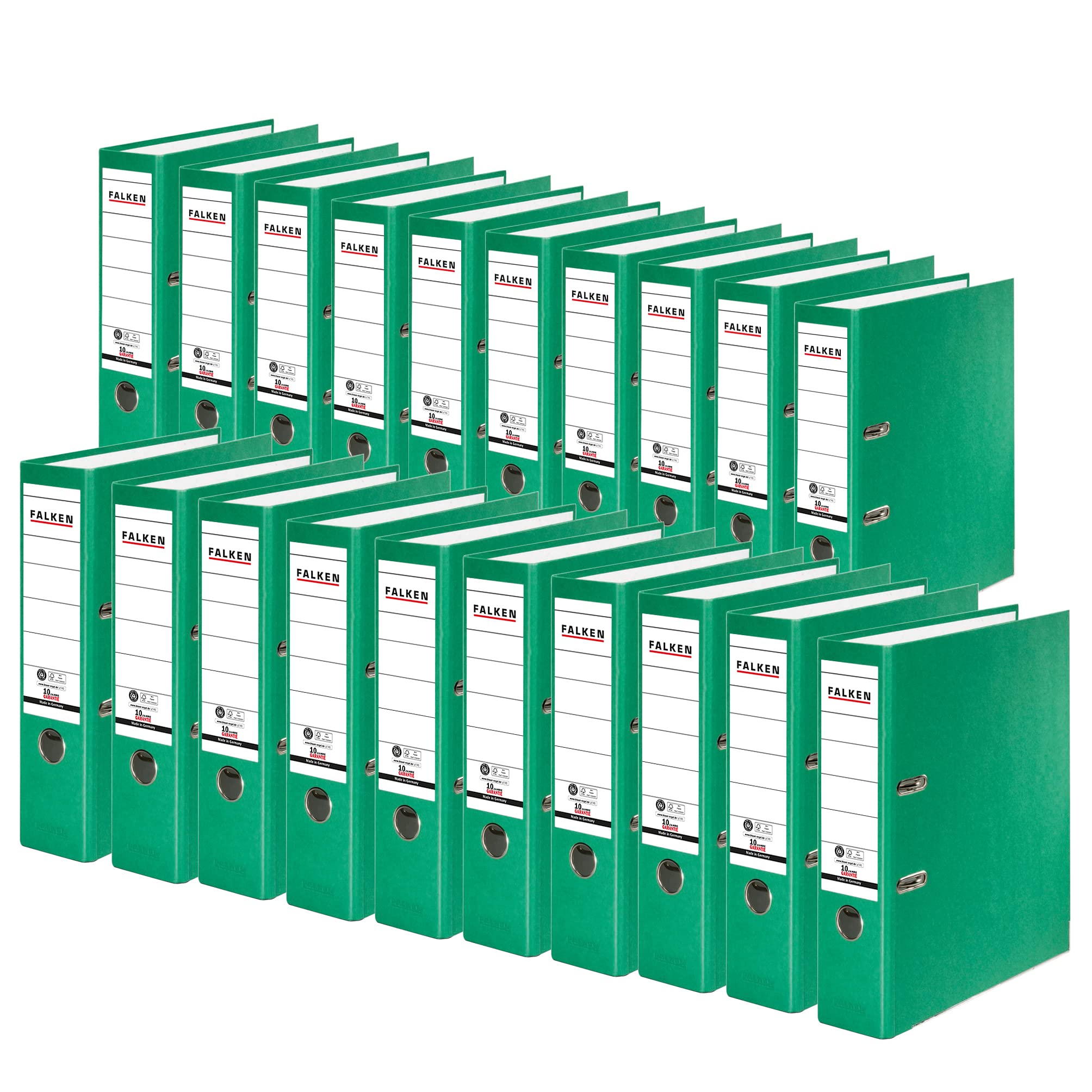 Exacompta - Ref 11285723001F - FALKEN - Recycolor Lever Arch Files - Suitable for A4 Documents, 80mm Spine, Spine Label, Metal Finger Hole - Green (Pack of 20)