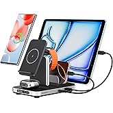 60W Wireless Charger for Samsung Galaxy Watch 8 Classic/8/Ultra/7/6/5 Pro/4, 5 in 1 Charging Station for Galaxy S25/S24/S23/S22/Z Fold/Z Flip, for Galaxy Tab A9+/iPad/Galaxy Buds 3 Pro, SwanScout 901S