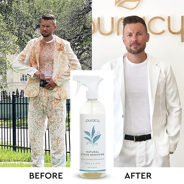 PURACY STAIN REMOVER SPRAY –THE TIKTOK LAUNDRY PRETREATER SPRAY FOR FRESH AND SET-IN CLOTHING STAINS ENZYME-BASED – NATURAL SPOT CLEANER – FREE & CLEAR 16OZ