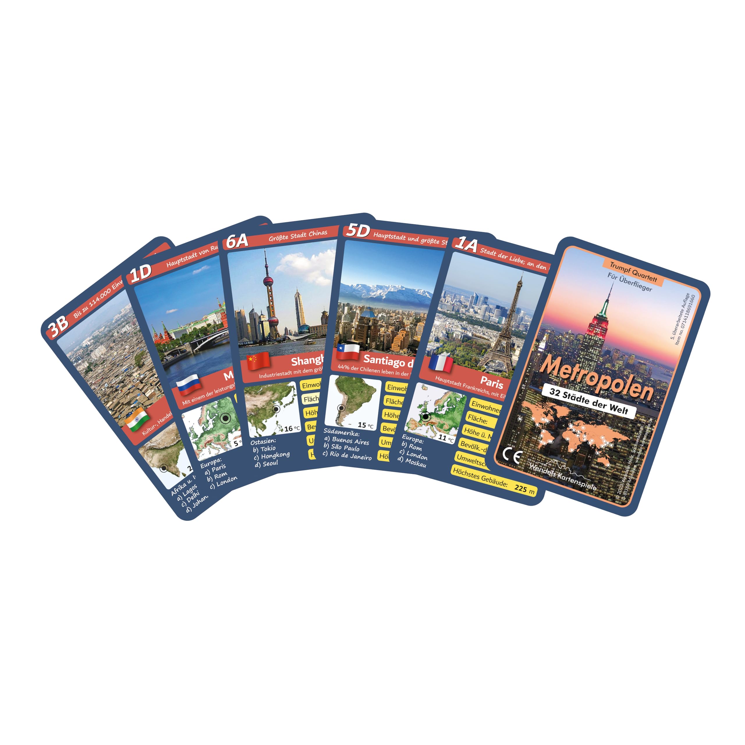 Wendels Kartenspiele 5er-Set: Berge Flüsse Städte und Länder Trumpf Quartett Spiele | Kleine Geschenke für Kinder & Familie 8