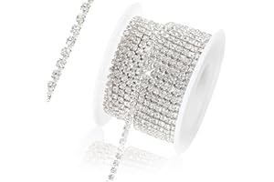 Rytenz 10 Yards 5 MM Rhinestone Chain Trim Crystal Rhinestone Close Chain Trim Shiny for Sewing Crafts, DIY Decoration, Jewelry, Clothing, Shoes (White Diamond Silver)