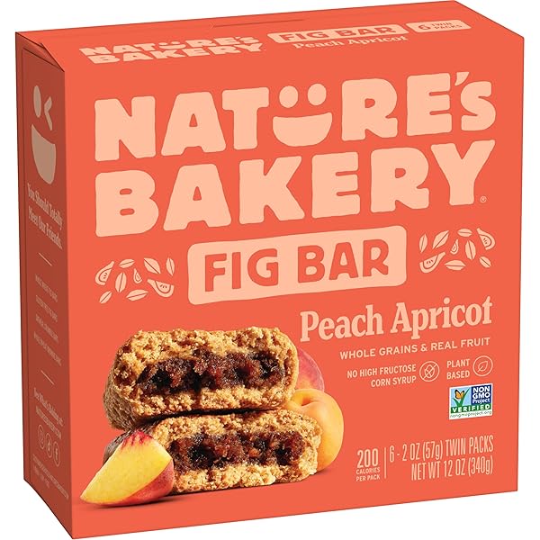 NATURE’S BAKERY WHOLE WHEAT FIG BARS, PEACH APRICOT, VEGAN SNACKS, NON-GMO (6 COUNT OF 2 OUNCE BARS), 12 OUNCE