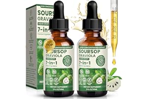 WYUUKI 16-in-1 Formula Soursop Graviola Liquid Drop 2 * 60ml Organic Multivitamin Drops Pure Soursop Leave Fruit Complex Extract Bitters Liquid for Cell Support Regeneration Immune Boost Natural Antioxidant