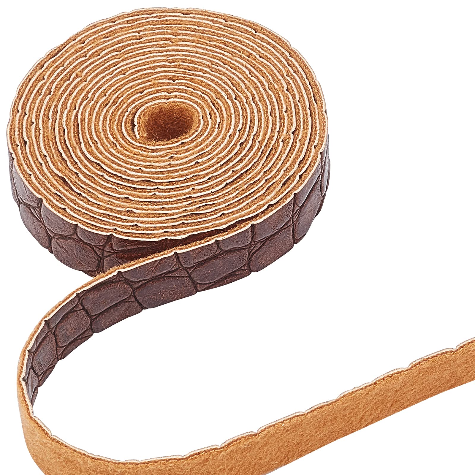GORGECRAFT Crocodile Pattern Leather Strap Strip 1/2 Inch Wide 79 Inch Long Bump Texture Leather Belt Wrap Single Sided Flat Cord for DIY Crafts Projects Clothing Making Bag Handles（Coconut Brown）