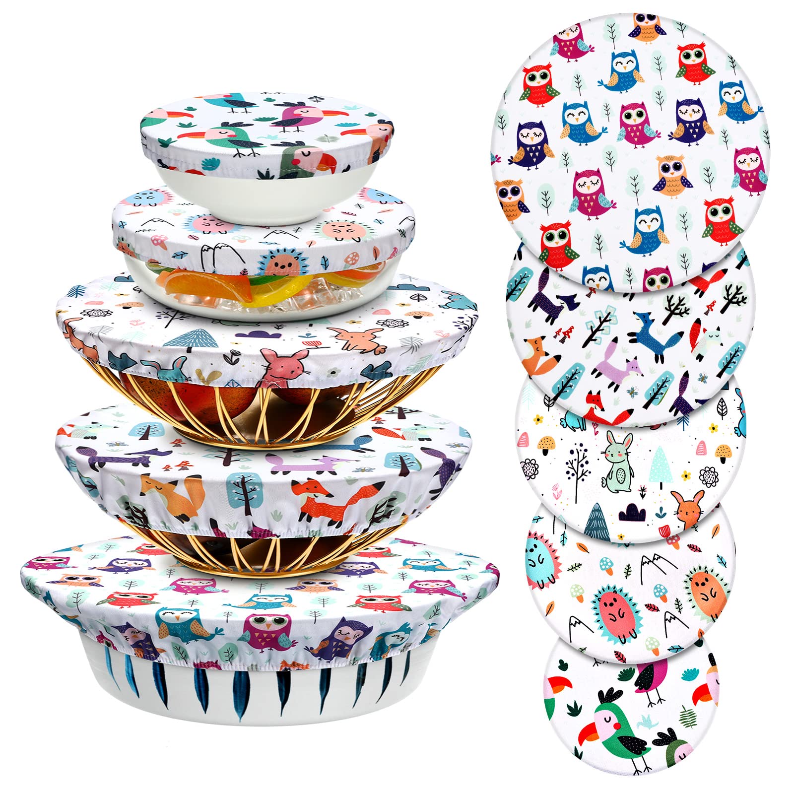 Photo 1 of Patelai 10 Pcs Bowl Covers Reusable in 5 Size Stretch Cloth Fabric Elastic Food Storage Bowl Covers Bread Sourdough Lids for Proofing Food Fruits Leftover(Cute Style)