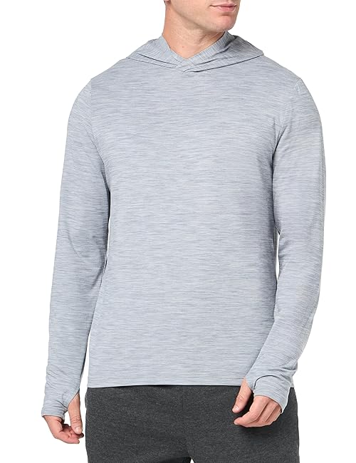 Amazon Essentials Men's Active Quick Dry Tech Stretch Long-Sleeve Hooded Pullover T-Shirt, Light Grey Space Dye, X-Large