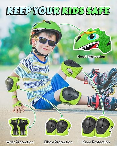 Kids Knee And Elbow Pads,6 In 1 Adjustable Kids Sports Protective Gear Set With Mesh Bag For Skateboard, Roller Skating, Biking, And Outdoor Multi- Sports (Black, S