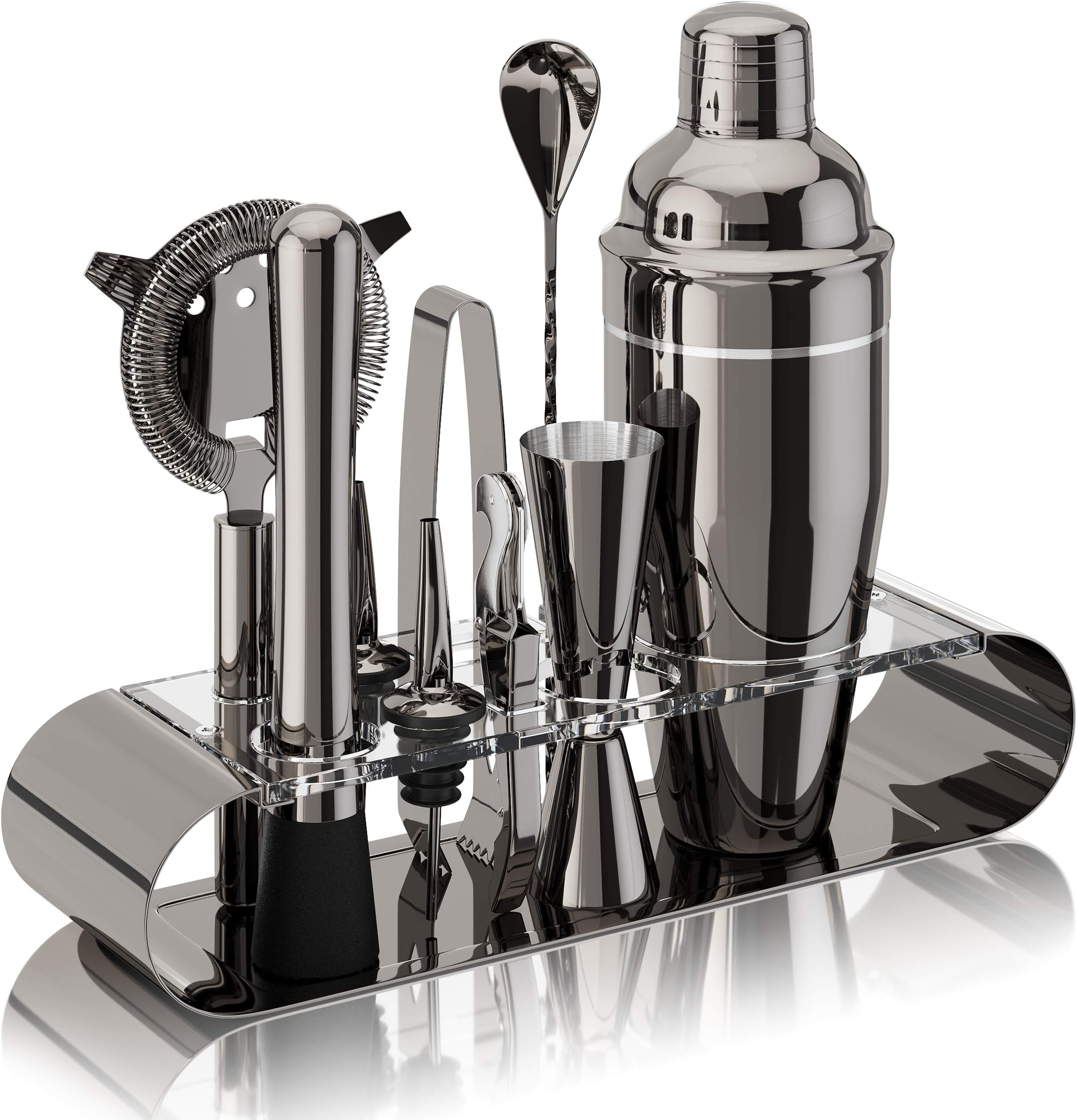 The Complete Bartender Kit | 11 Piece Cocktail Shaker Set with Stand | Great To Make Martini, Margarita, Mojito or Any Other Alcohol or Liquor Drink (Gunmetal)