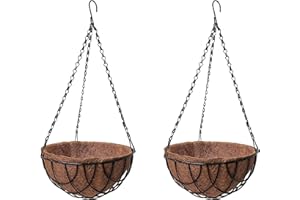 Deepthi Metal Hanging Planter Baskets with Coco Coir Liner - 10 inch Pack of 2 – Chain Included - Porch Patio Deck Pots Hanger Holder, Indoor Outdoor Plant Flower Pot, Garden Decorations