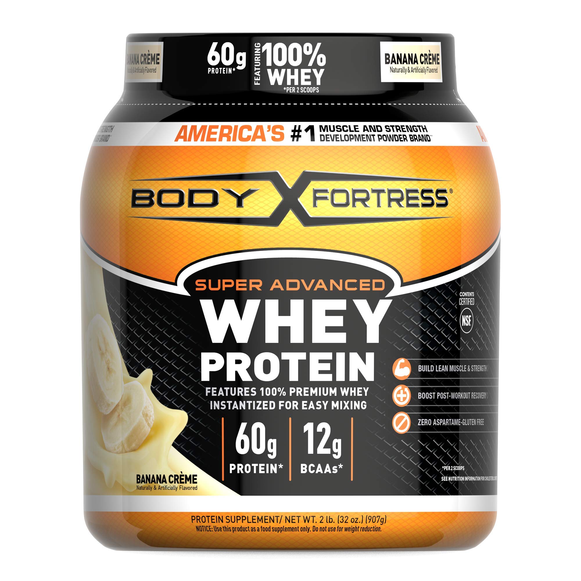 Body Fortress Super Advanced Whey Protein Powder, Gluten Free, Banana Cream, 2 Pound