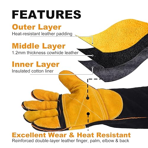 TOPDC Welding Gloves 16 Inches 932℉ Fire/Heat Resistant Leather