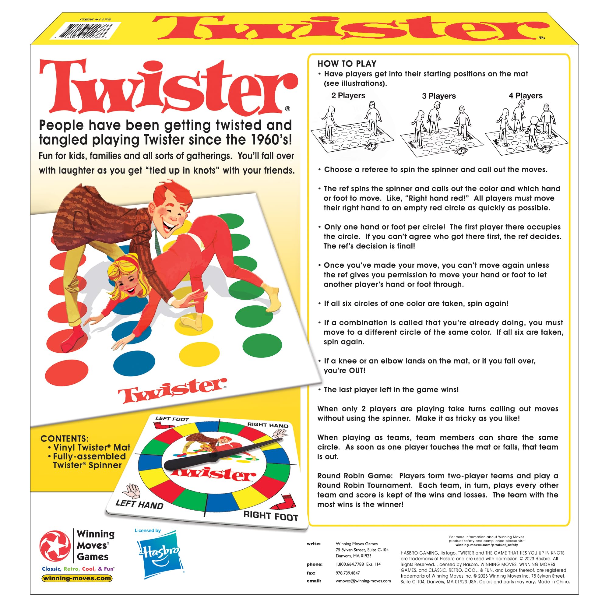 Classic Twister with Retro Design and Oversized Spinner by Winning Moves Games USA, Party Game for 2-4 Players, Indoor and Outdoor Fun for Kids Ages 6+