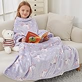 Softan Kids Wearable Fleece Blanket with Sleeves & Foot Pocket for Kids Girls Boys, Lightweight Soft Blanket,Glow in the dark Unicorn