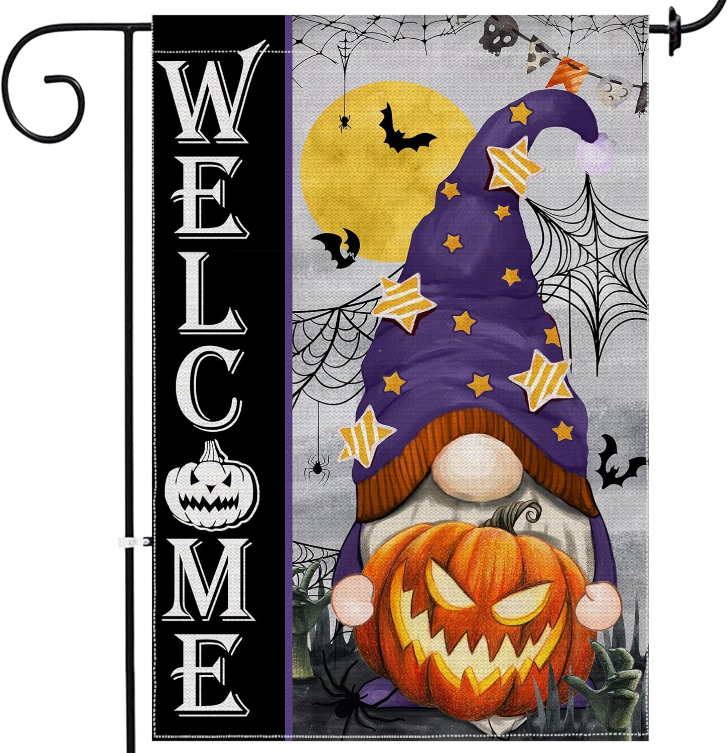 Flags - Halloween Garden Flag, Welcome Halloween Gnome Yard Flag 12x18 Double Sided, Halloween Pumpkin Garden Flags Burlap Signs Home Decorations Outdoor Farmhouse