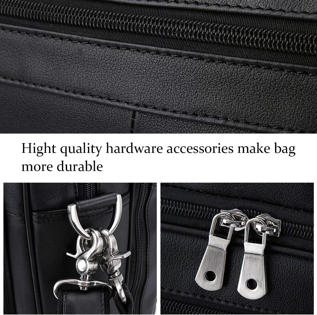 Augus Mens Leather Briefcase Messenger Bag Waterproof Travel Business Duffle Bags for Men 17 Inch Laptop Bag Black YKK Zipper
