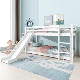 Merax Kids Bunk Bed with Adjustable Ladder & Slide, White Wood Frame view 6