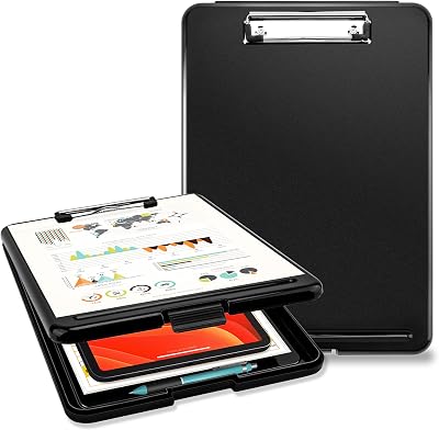 Pechor A4 Clipboard with Storage Plastic Clip Board Waterproof Black