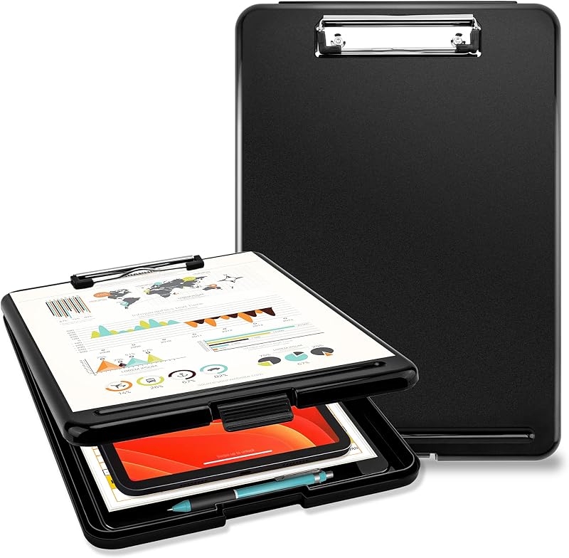 Pechor A4 Clipboard with Storage Plastic Clip Board Waterproof Black