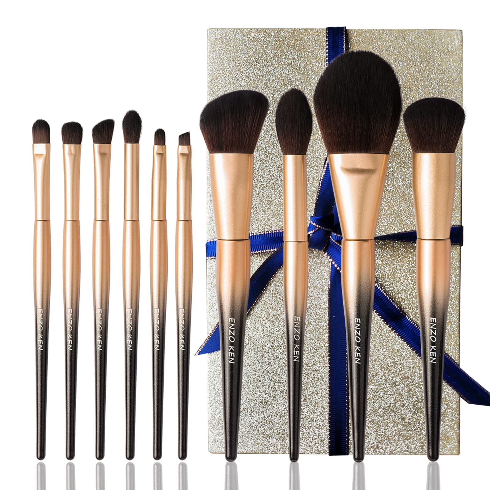 ENZO KEN Natural Sable Hair Makeup Brush Set Professional, Cosmetic Brushes Makeup Set with Gift Box, Natural Hair Makeup Brushes Set with Present Box, Make up Brushes Set. Black Gold — image 1