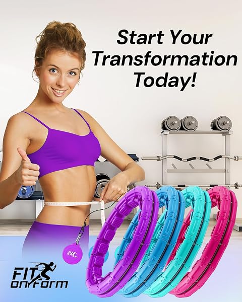 FIT ON FORM INFINITY WEIGHTED HULA HOOP FOR ADULTS WEIGHT LOSS – SMART EXERCISE EQUIPMENT FOR HOME, ADJUSTABLE PILATES CIRCLE WITH 24 KNOTS (47IN) – FITNESS RINGS FOR WOMEN, WAIST TRAINER, ABS WORKOUT