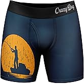 Crazy Dog T-Shirts Funny Fishing and Hunting Boxers for Men Sarcastic Deer Hunting and Fishing Joke Underwear for Guys