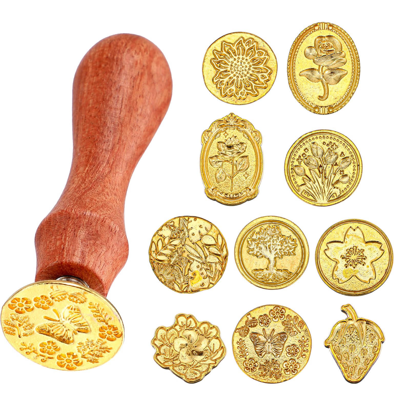Photo 1 of Thinp 10 Pc Wax Seal Set with Removable Wooden Handle - Vintage Stamps for Wedding Envelopes