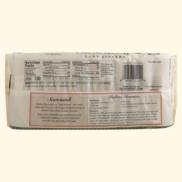 BELLINO SAVOIARDI LADY FINGERS BISCUITS – AUTHENTIC ITALIAN COOKIES FOR TIRAMISU CAKE, PASTRY & BAKERY DESSERTS, COFFEE BISCUITS & ITALIAN SNACKS – NON-GMO – 7 OUNCE