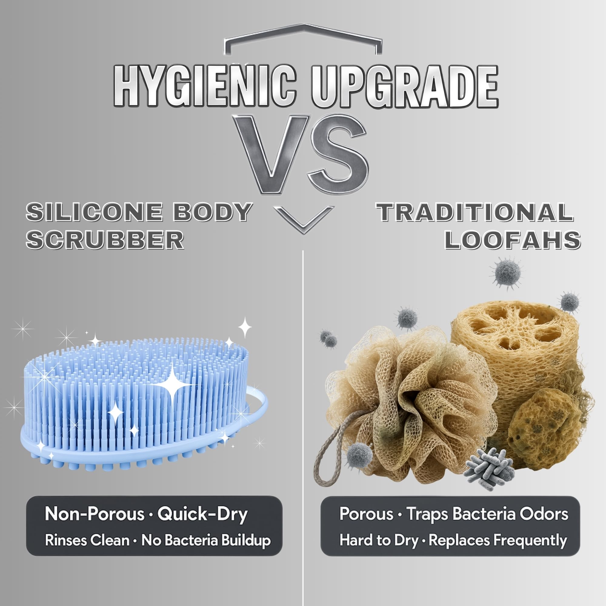 Silicone Body Scrubber for Shower - Gentle Exfoliating Back Scrubber with Soft Bristles - Avilana Premium Dual Sided Bath Brush Massage - Loofah Alternative for Sensitive Skin - Gift Women Men