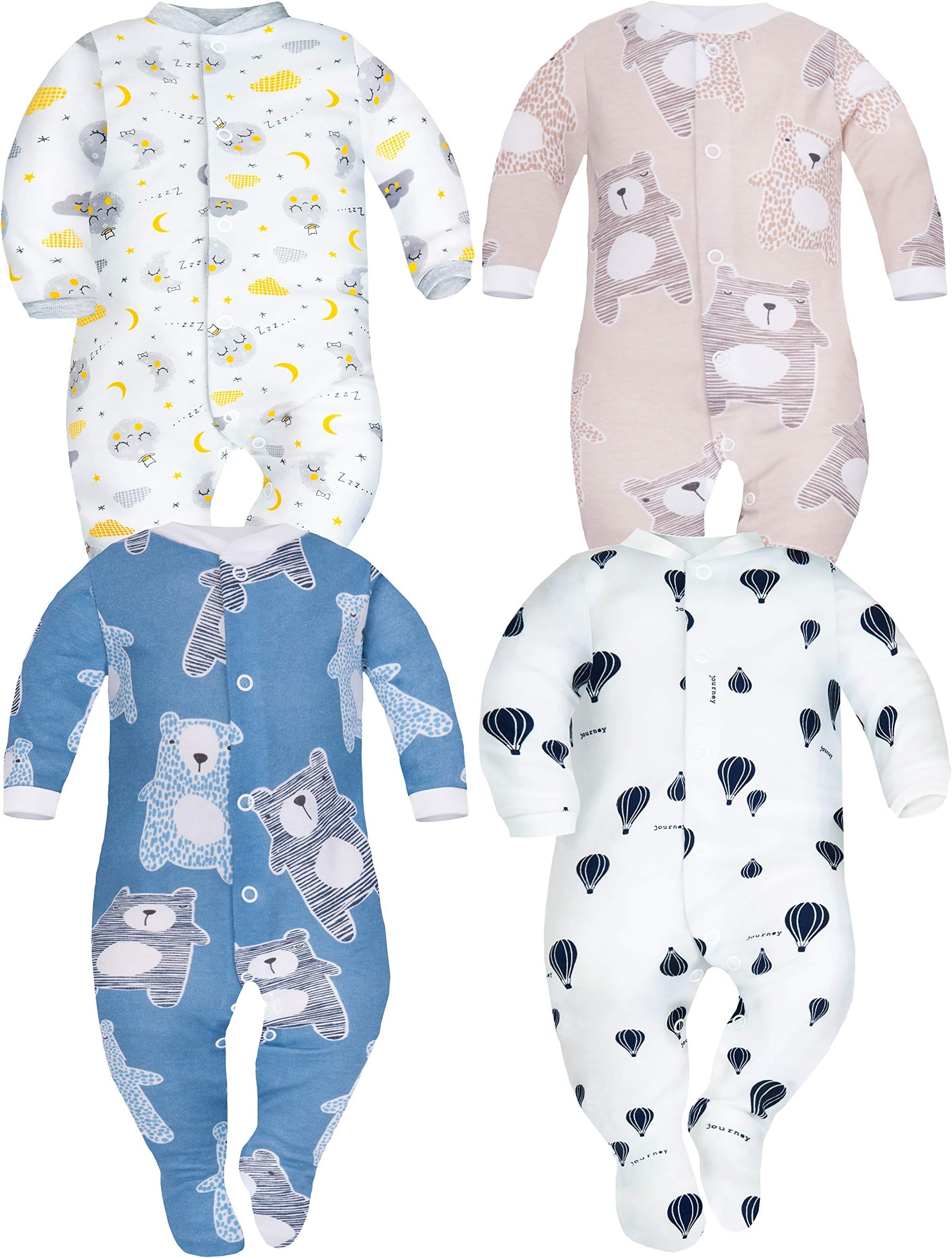 Infant Newborn Baby Boys & Girls Sleepsuits with Feet for Toddler 100% Eco Cotton, 0-24 months(Anti-Slip Feet in Sizes 9-24 Months) pack of 4