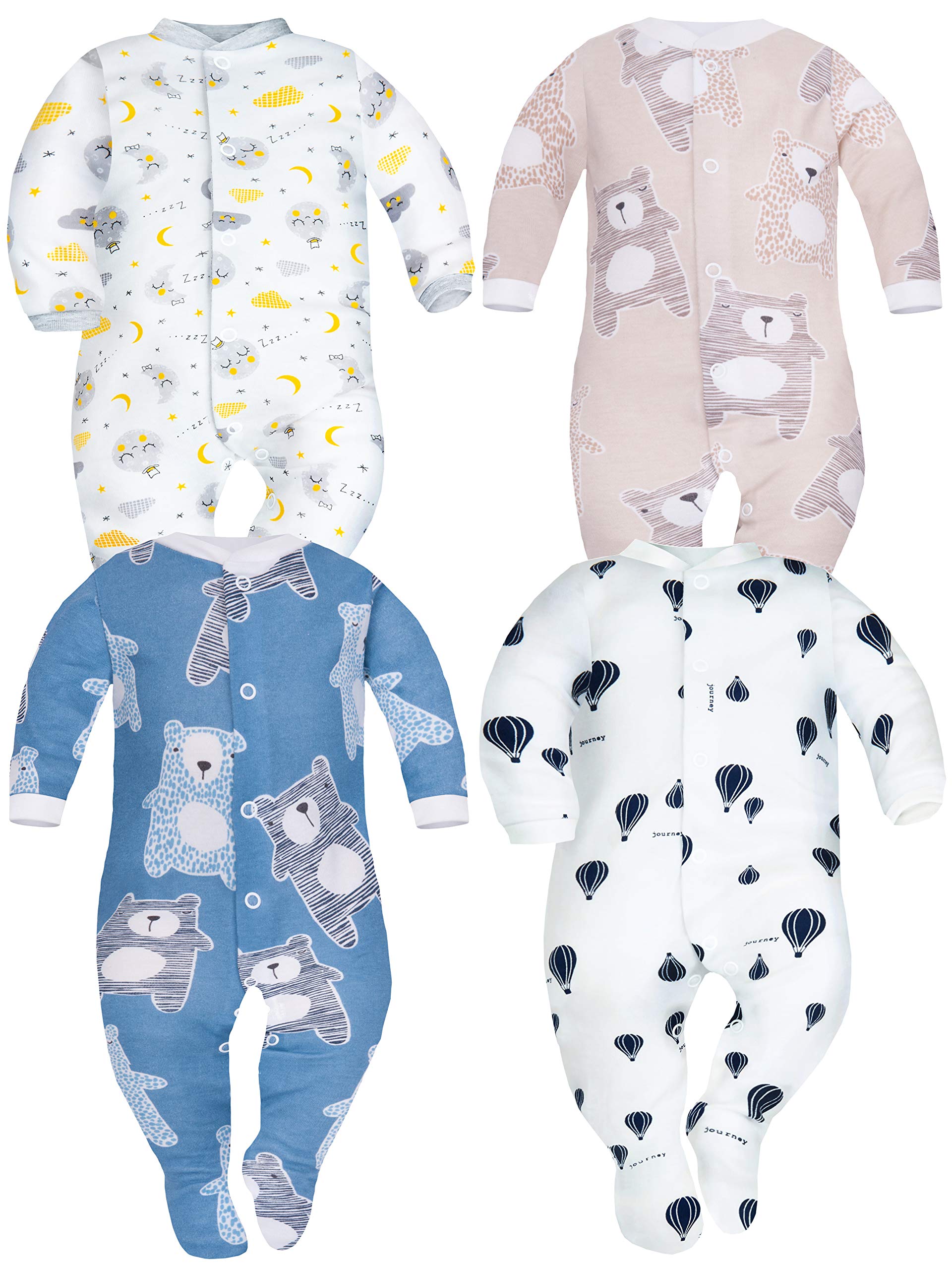 Infant Newborn Baby Boys & Girls Sleepsuits with Feet for Toddler 100% Eco Cotton, 0-24 months(Anti-Slip Feet in Sizes 9-24 Months) pack of 4