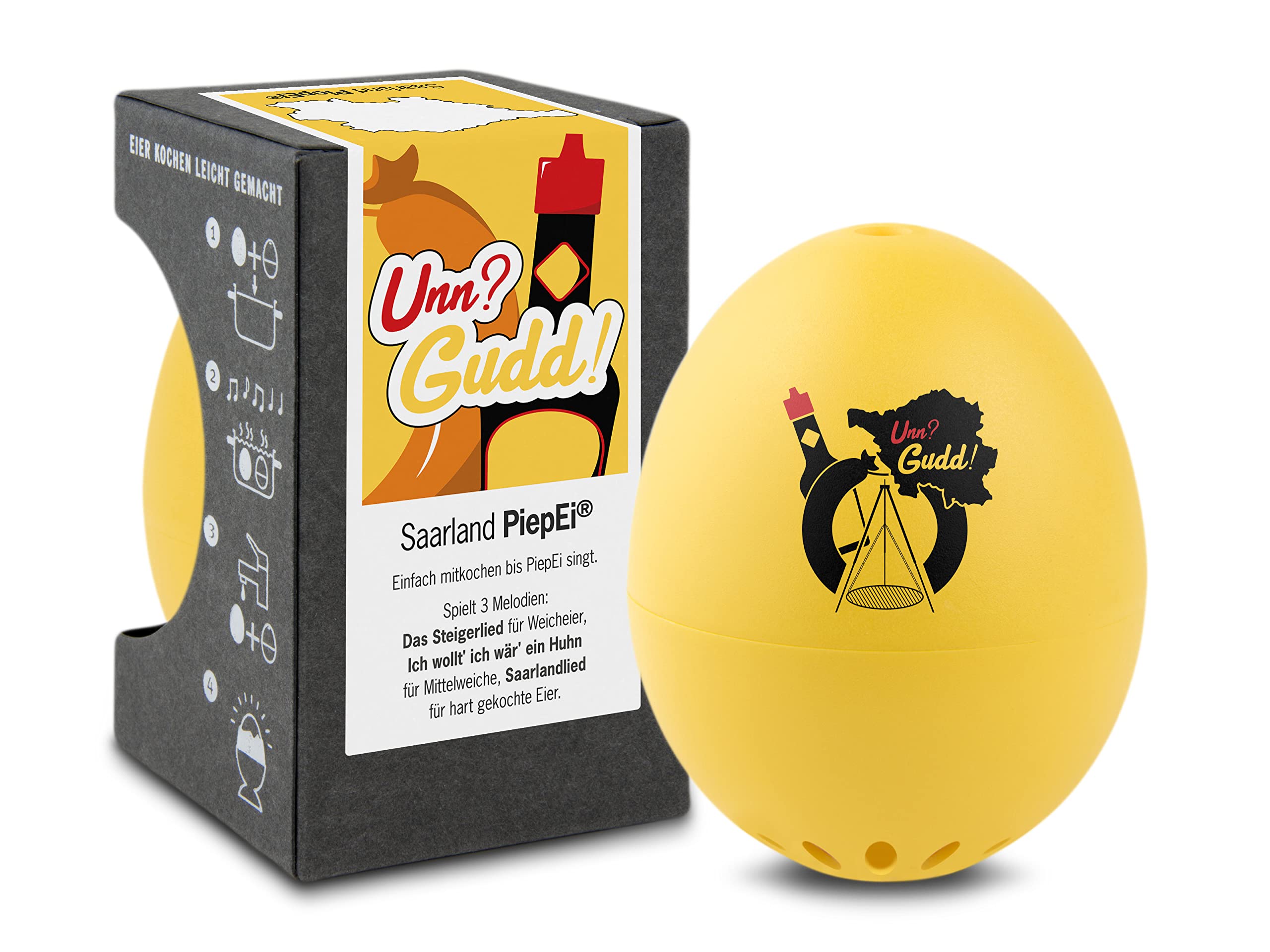 Saarland PiepEi - Singing Egg Timer for Cooking - Egg Cooker for 3 Hardness Levels - Saarland Fans - Funny Cooking Egg - Music Egg Timer - Brainstream