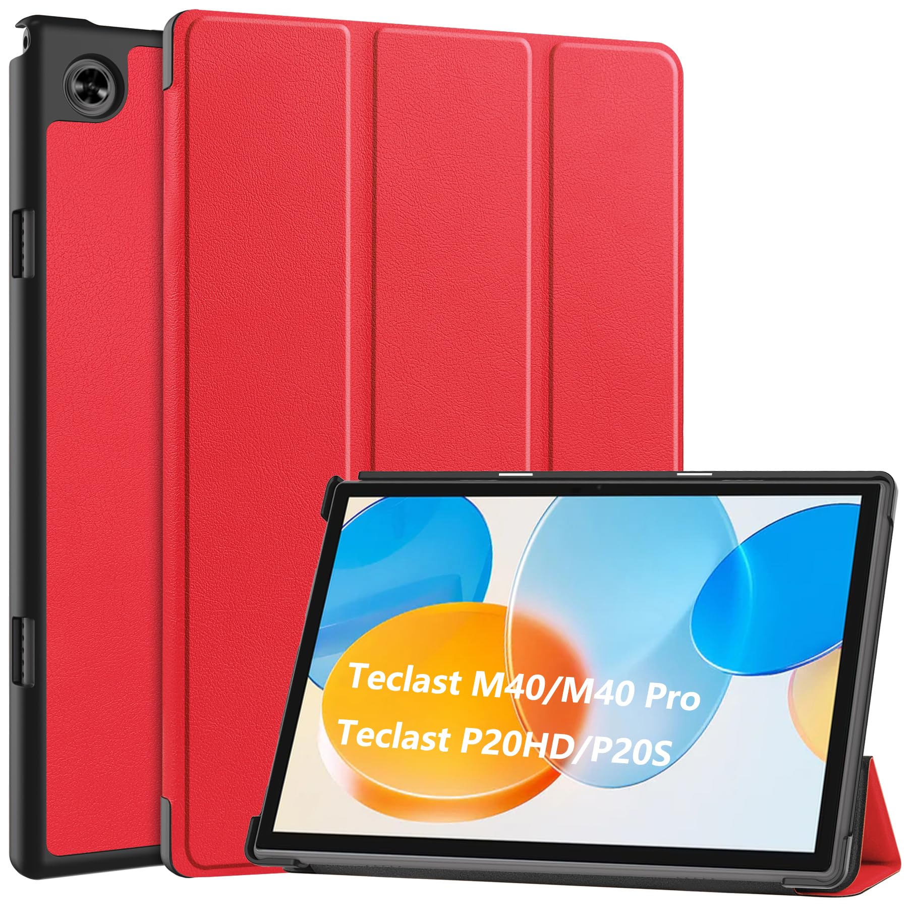 Dlahaby Case for Teclast P20HD / P20S / M40 Pro,Slim Smart Shell with Stand Function Flip Cover for Teclast M40Pro / Teclast P20S / Teclast P20HD 10.1-Inch Tablet,Red