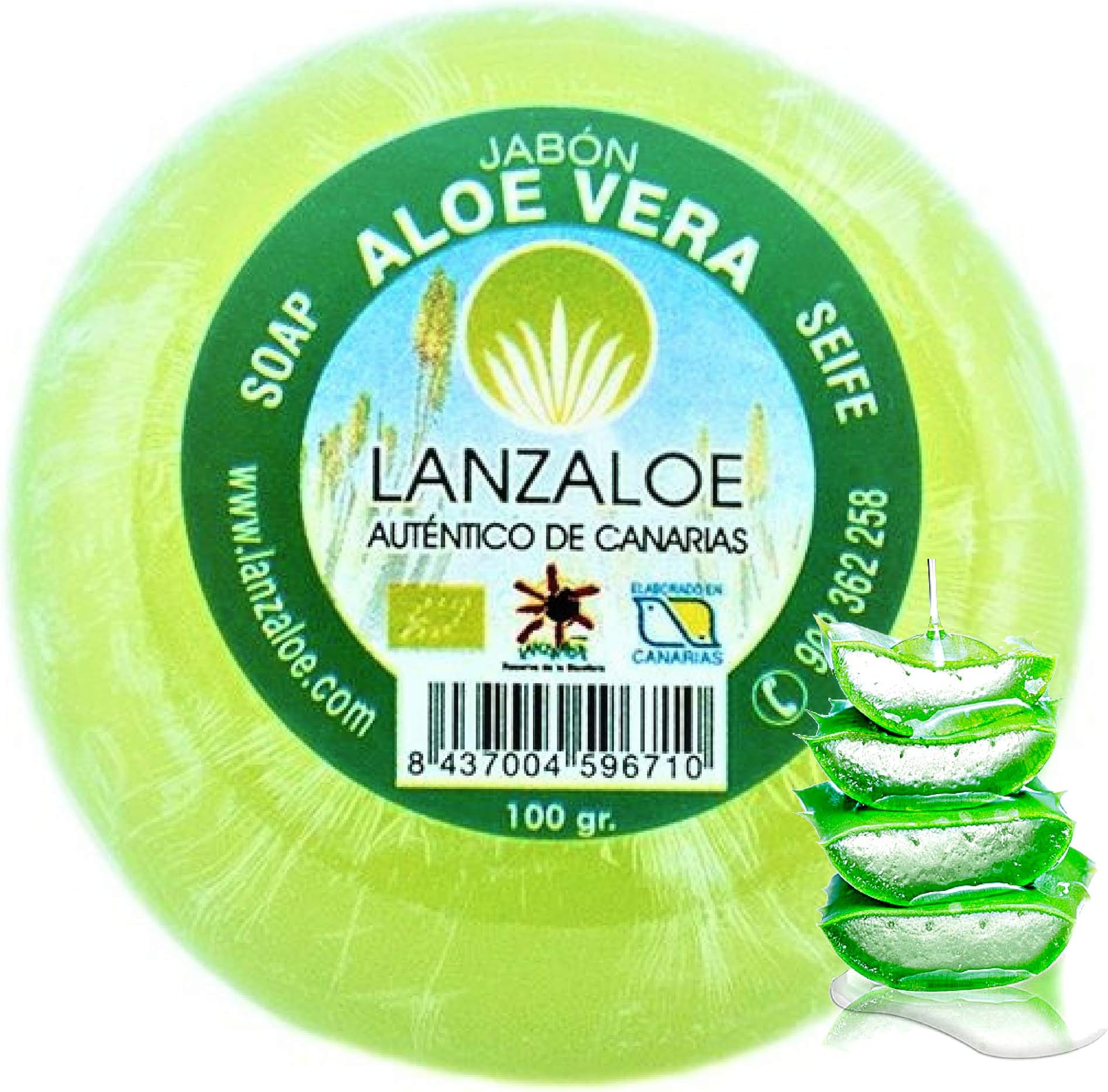 Lanzaloe Organic Soap Bar Natural Face, Hands - Treat Skin Conditions With Aloe Vera , Acne, Herbal. Cleanses Skin and Removes All Traces Of Make-Up or Environment Exposure (100gr)