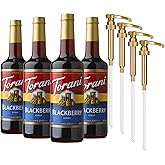 Torani Blackberry Syrup for Drinks, Flavoring for Iced Tea, Lemonade, and Sodas, Glass Bottle 4-Pack, Pumps Included, 25.4 Fl Oz Ea