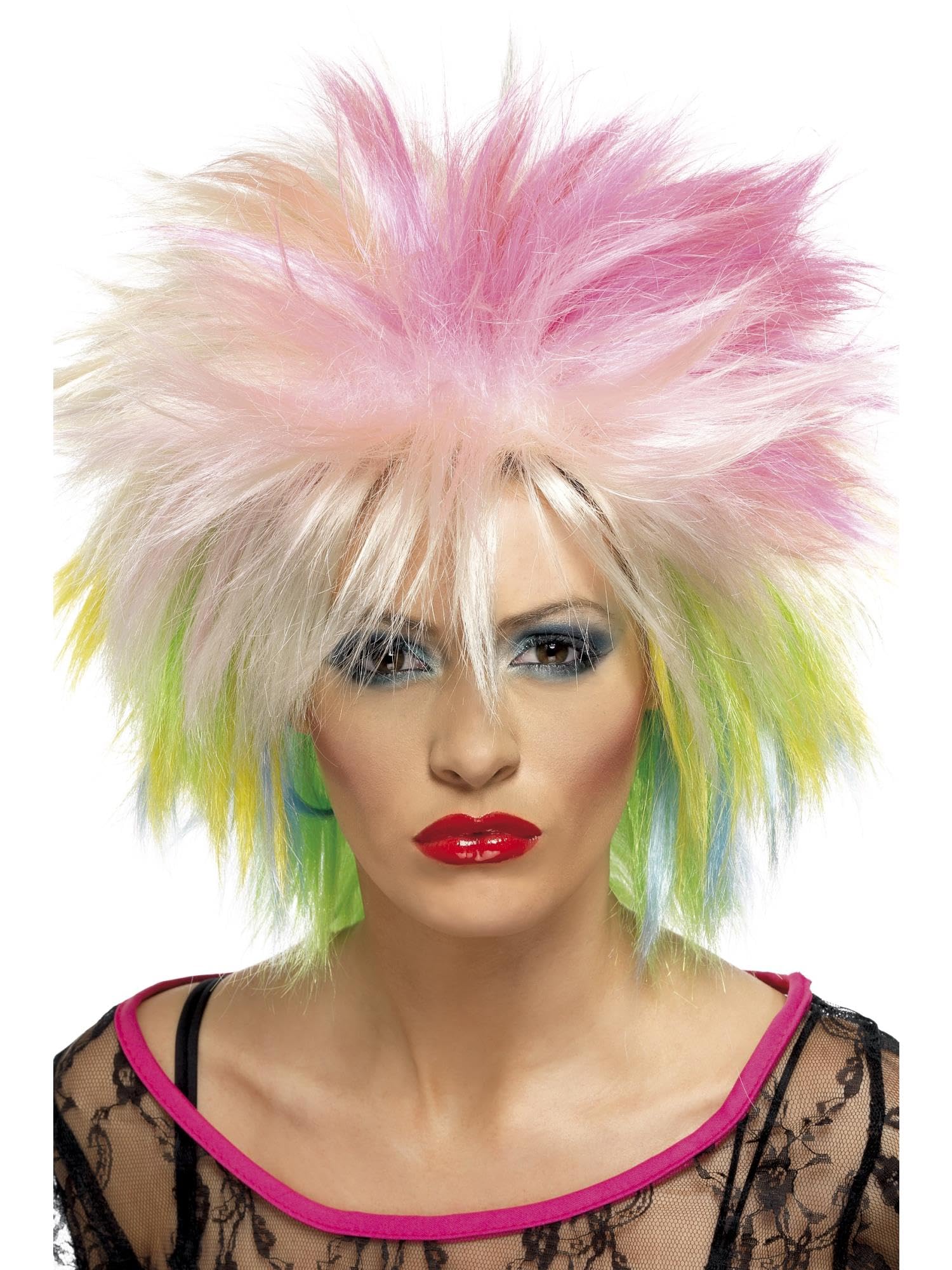 Smiffys 80s Attitude Wig, Multi-Coloured Short & Spiky, 1980's Fancy Dress, 1980s Dress Up Wigs