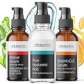 YEOUTH Skin Care Set: Retinol Serum for Face, Vitamin C and Hyaluronic Acid Face Serum, Facial Skincare Serums that Targets Appearance of Uneven Skin and Dryness 3x1 oz