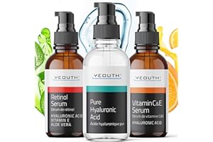 YEOUTH Skin Care Set: Retinol Serum for Face, Vitamin C and Hyaluronic Acid Serum, Face Care Kit that Targets Appearance of Uneven Uneven Skin and Dryness 3x1 oz