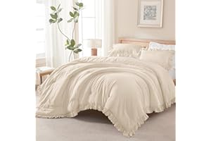 Andency Beige Twin Size Ruffle Comforter, 2 Pieces Farmhouse Shabby Classic Bed Set for Kids, Lighteweight Soft Microfiber Bedding Set for Girls(1 Ruffle Comforter and 1 Pillowcase)
