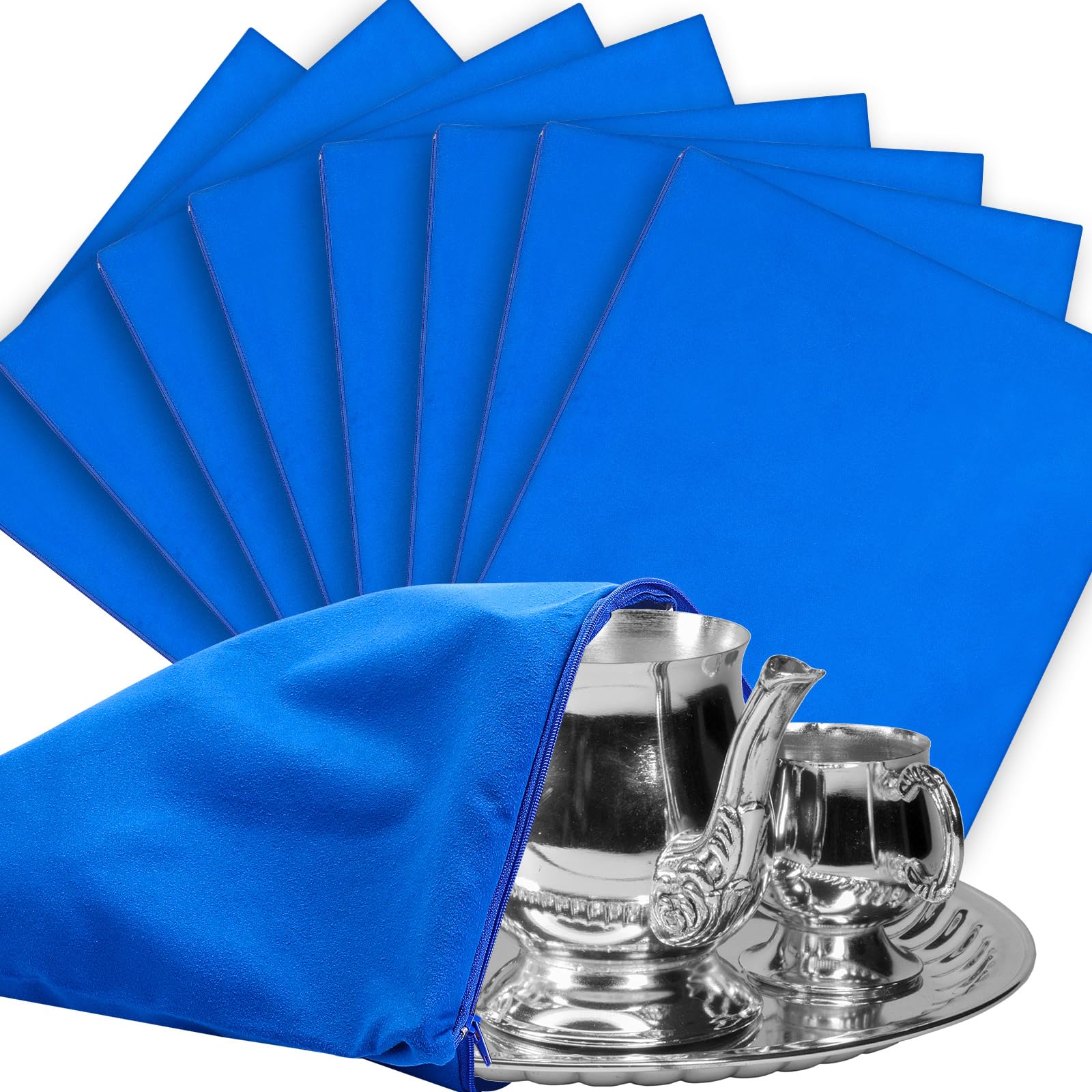 Photo 1 of Sanwuta 8 Pcs Zippered Silver Storage Bags Anti Tarnish Silver Pouches Keeper Jewelry Storage Protector Bags(15 x 15 Inch,Navy Blue)