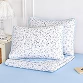 Wake In Cloud - Floral Quilt Set, Coquette Cottagecore Aesthetic Cute Flower Pattern for Women Teen Girls, Reversible Lightweight Bedspread Coverlet, 3 Pieces, Blue White, Twin/Twin XL Size
