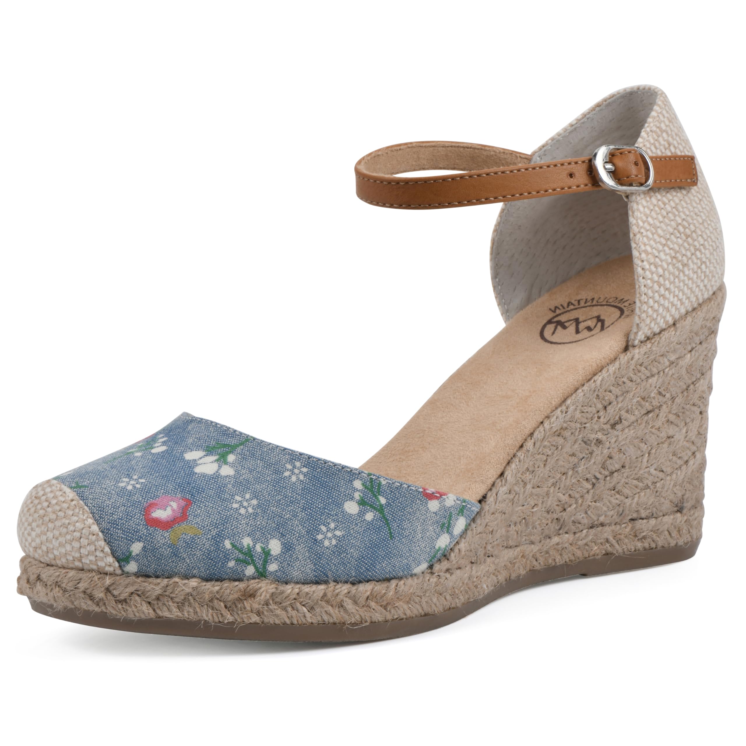 WHITE MOUNTAIN Women’s Mamba Espadrille Wedge Sandal, Lt.Blue/Floral/Denim, 8.5 M