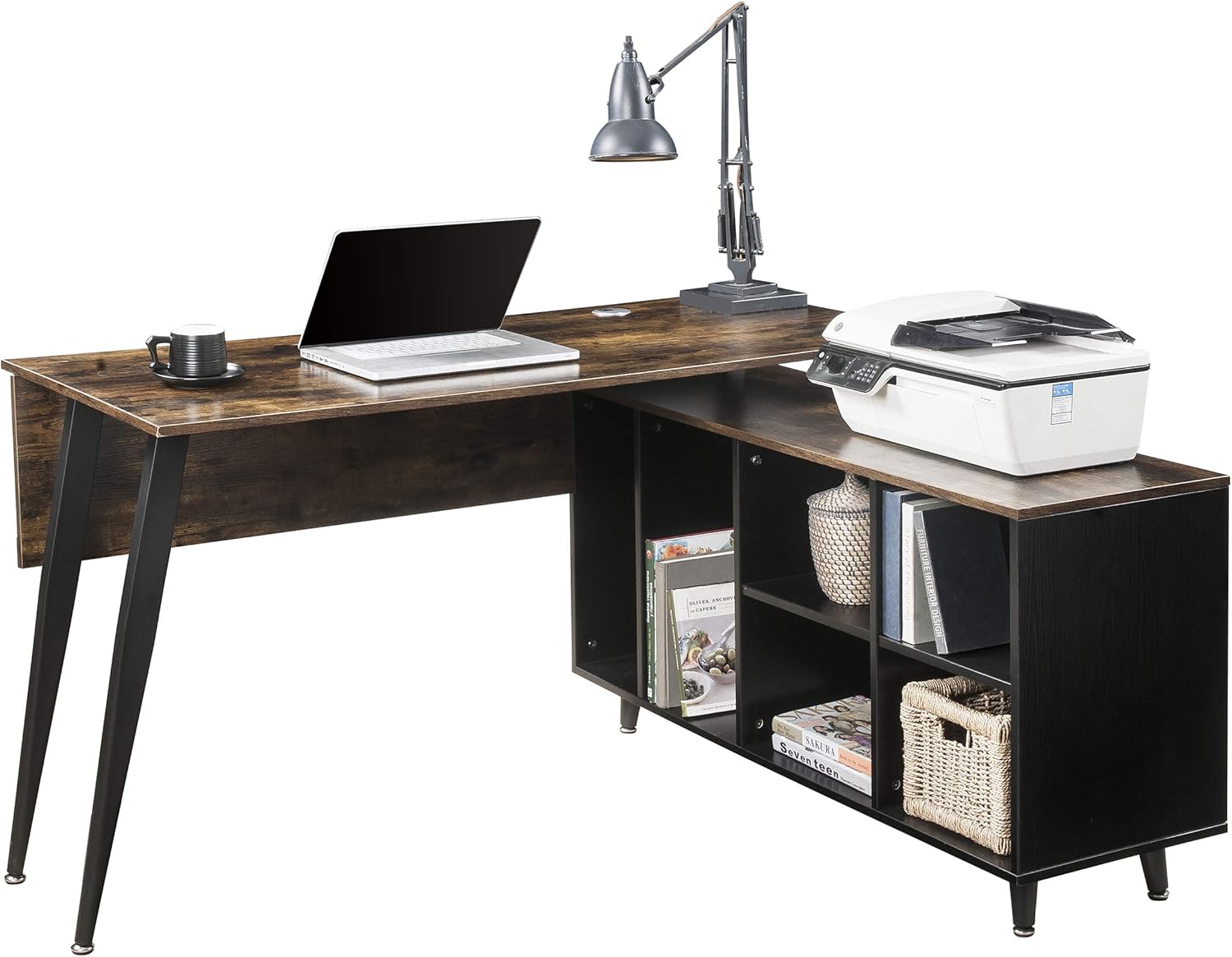 Home Office LShaped Computer Desk, with Storage Shelves