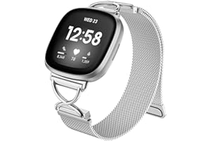JKD X-Shape Metal Band Compatible with Fitbit Versa 4/Sense 2/Versa 3/Sense Bands Women Men, Stainless Steel Soft Mesh Loop S