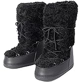 Glxybdas Fuzzy Fur boots for Women - Furry Winter Snow Boots Fluffy Waterproof Mid Calf Boots For Outdoor Flat Shoes