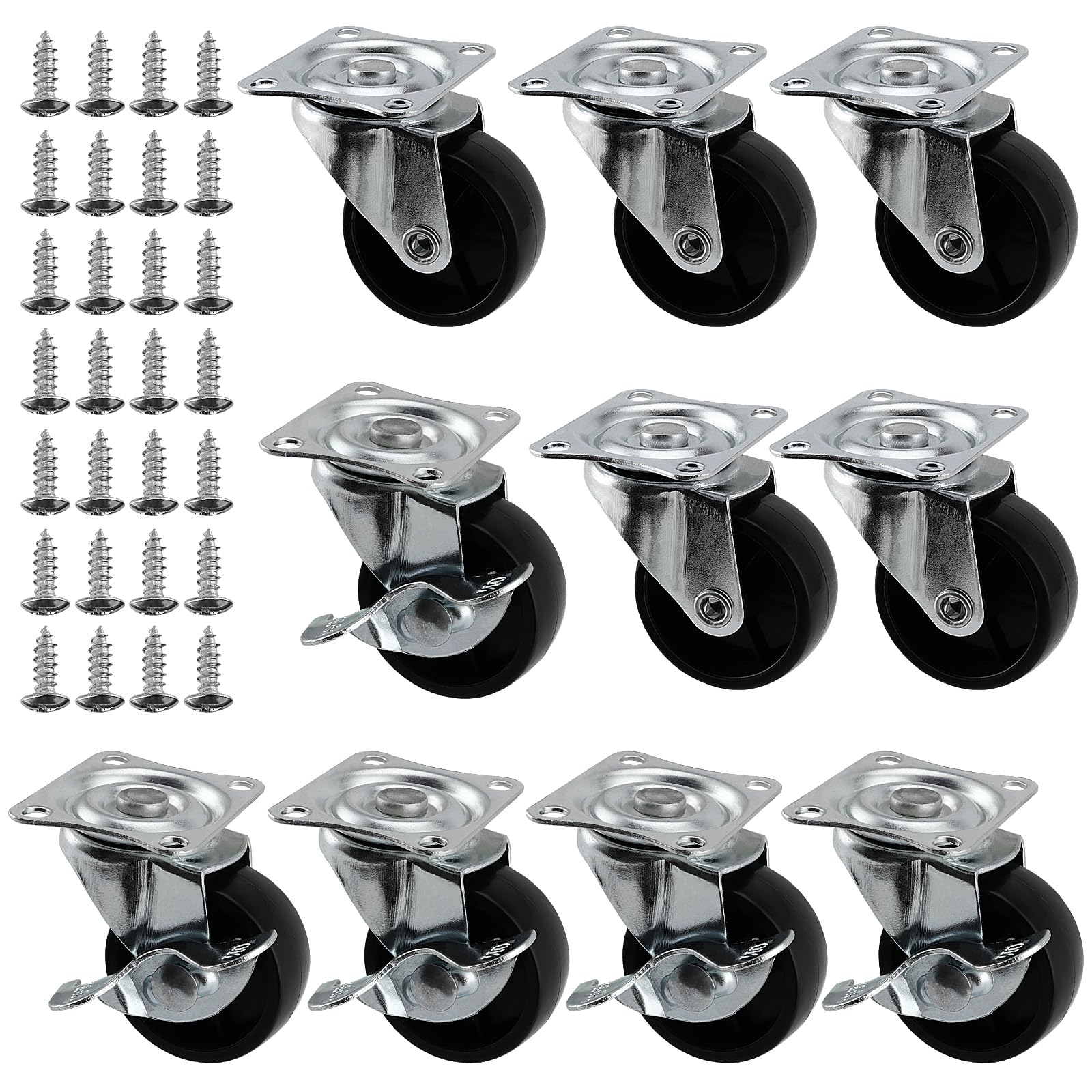 SEUNMUK 10 Pack 40mm Swivel Castors, Heavy Duty Caster Wheels for Moving, Furniture Castors with Screws Trolley Wheels for for Furniture, Equipment, Maximum Weight Per Unit 20Kg