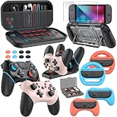 Switch 2 Pro Controller Accessories Bundle for Nintendo Switch 2 Black&amp;Pink | Carrying Case, Controller Charger Dock, Grips for JoyCon,Steering Wheels for Mario Kart,Protective Cover for Switch 2 Console