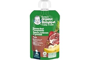 GERBER ORGANIC PURÉE Banana Beet Pomegranate, Baby Food, Meal, 6+ months, 128 ml, 12 Pack, Packaging May Vary