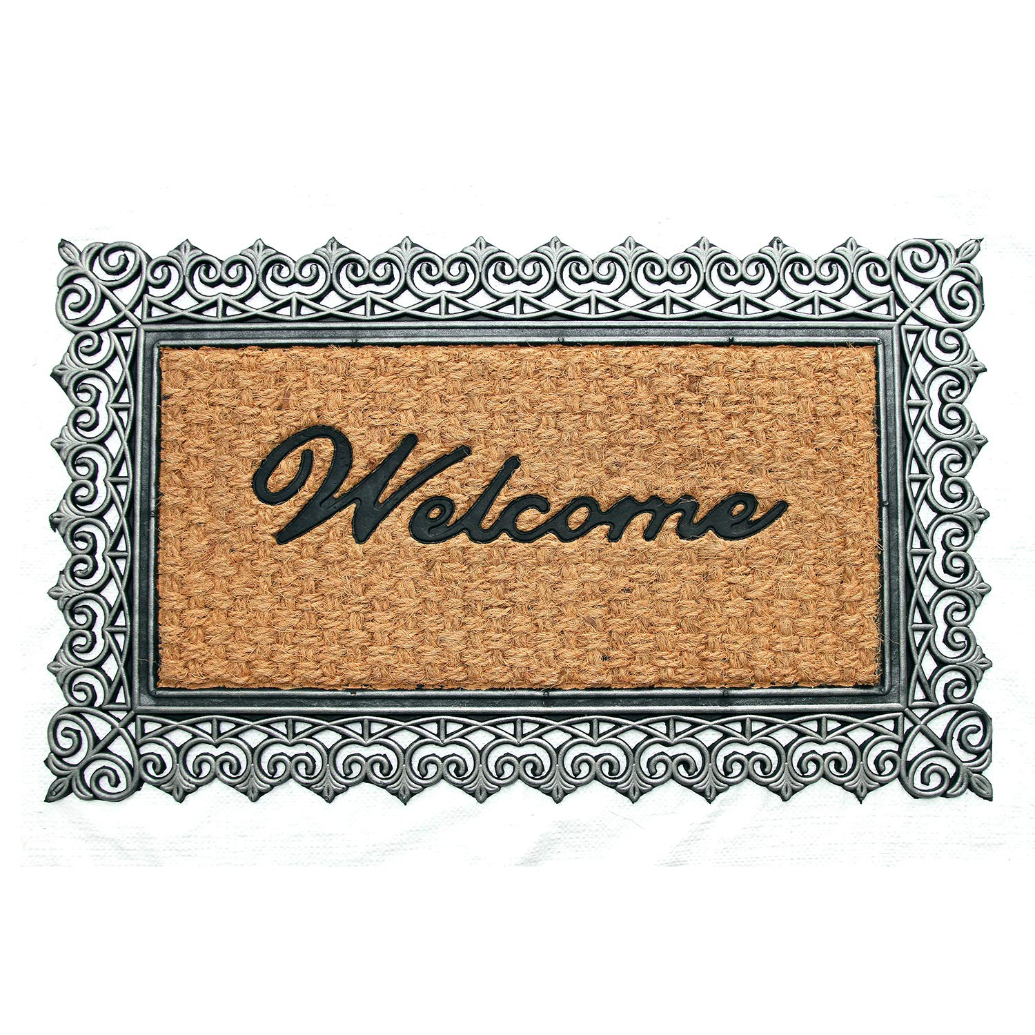 Coco&Coir Natural Coir | Non-Slip | Thick Coir | Premium Quality | Rubber Backed | Eco-Friendly | Indoor | Outdoor | Heavy Duty | Entrance Door Mat | 45 x 75 cm (Jasmin Welcome)