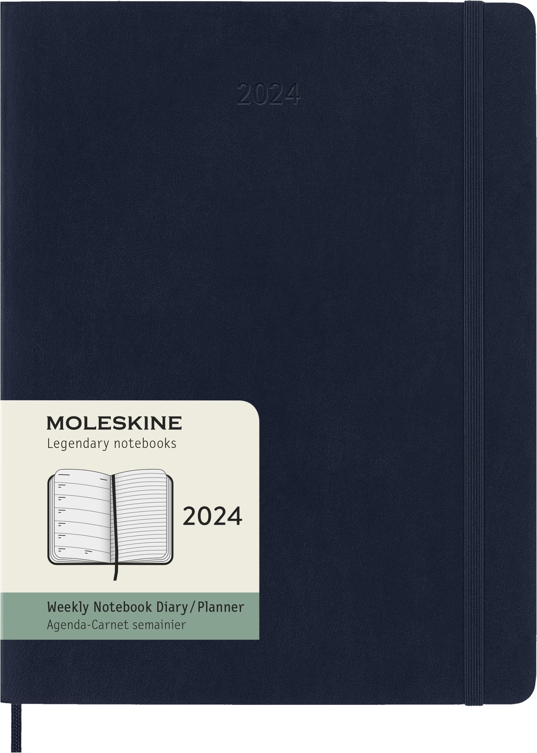 Moleskine Weekly Agenda with Space for Notes 12 Months 2024, Agenda 2024, Size XL 19x25, Soft Cover and Elastic Closure, Colour Sapphire Blue — image 1